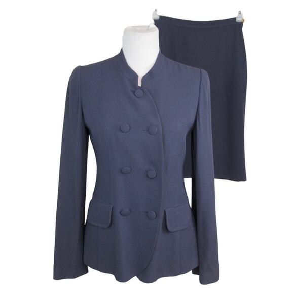 SONIA RYKIEL Gray Blue Skirt and Jacket Blazer Suit Set Women’s Size 38 - Picture 1 of 13